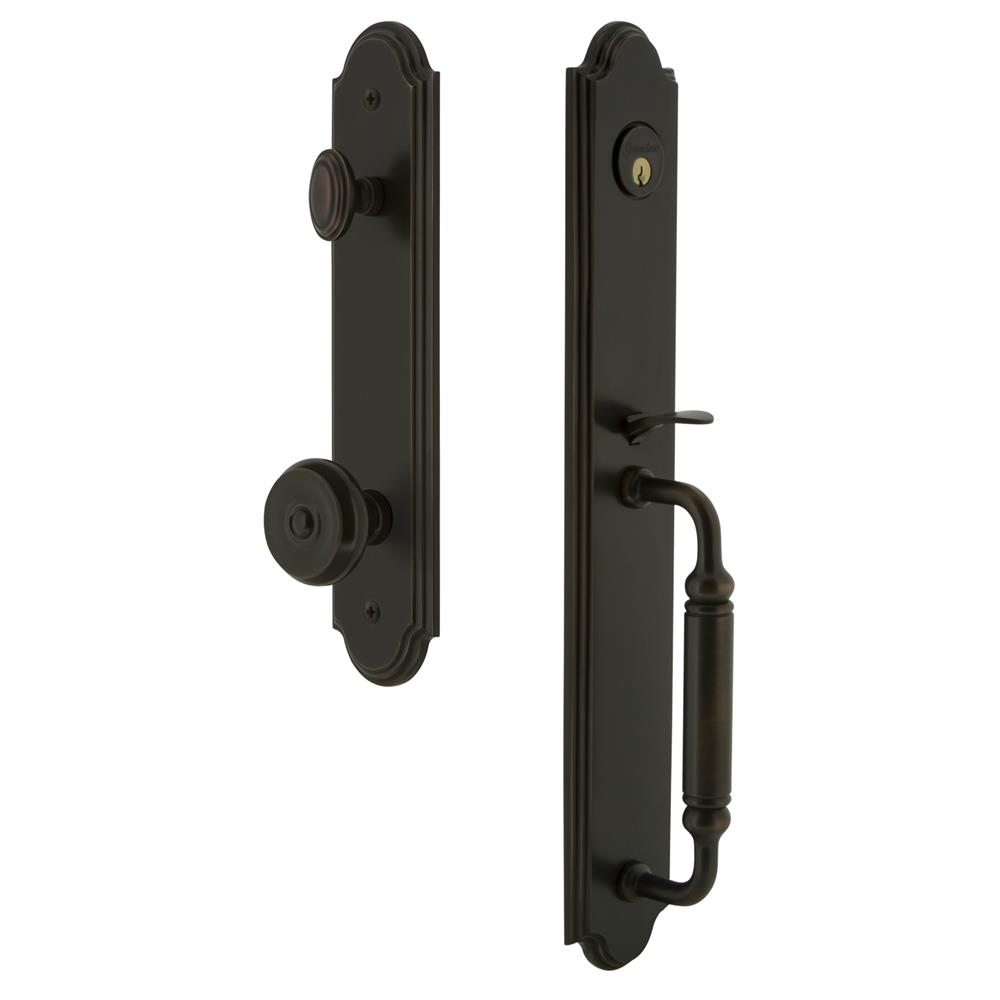 Grandeur by Nostalgic Warehouse ARCCGRBOU Arc One-Piece Handleset with C Grip and Bouton Knob in Timeless Bronze